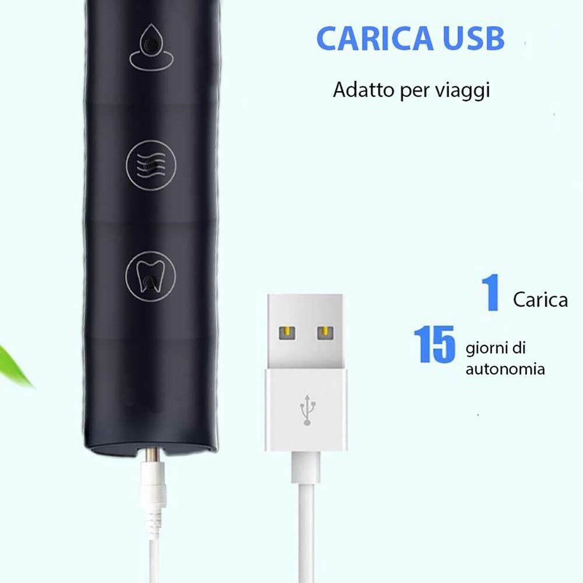 SPAZZOLINO SONICO ELETTRICO USB RICARICABILE PER PULIZIA DENTALE 4 TESTINE E-YS7