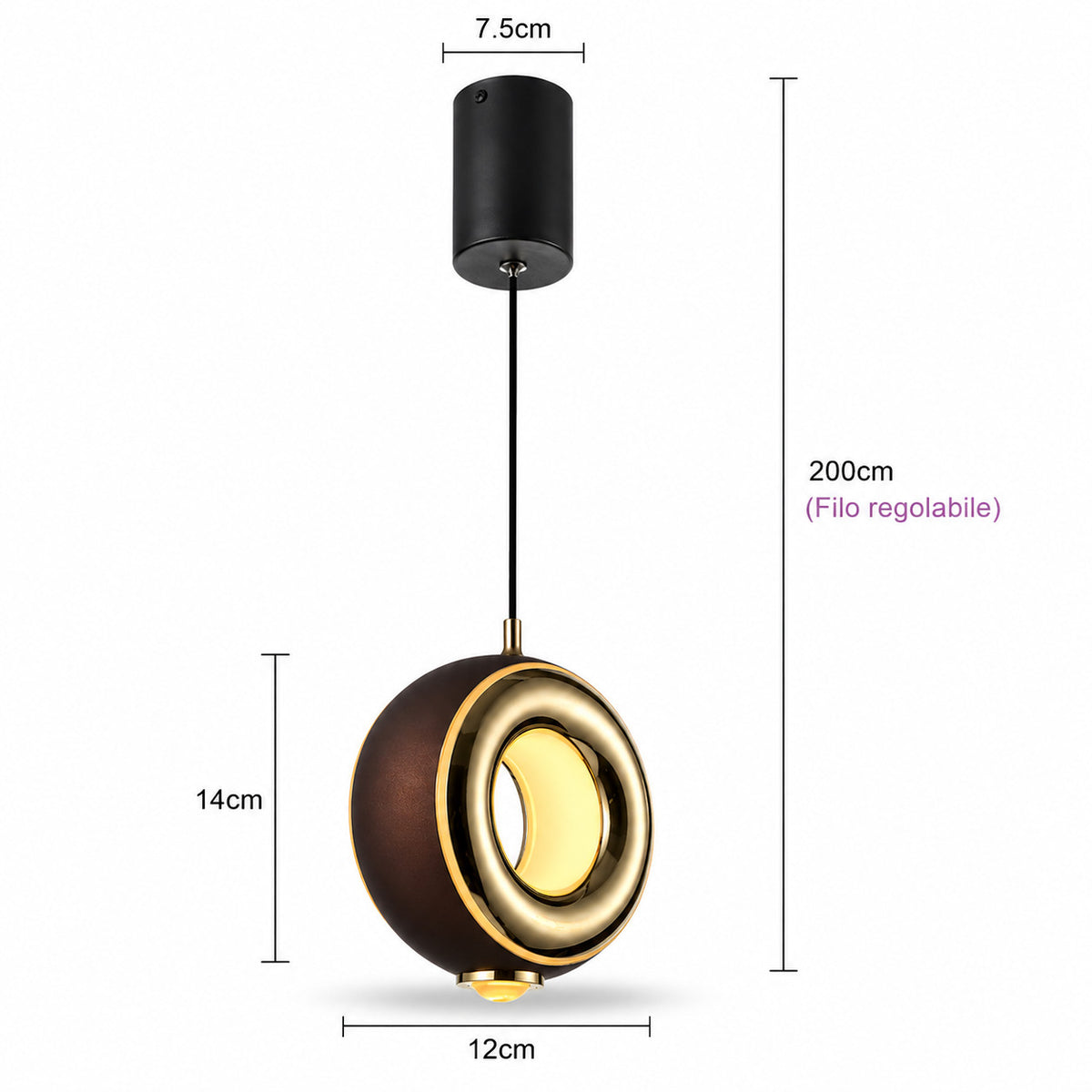 LAMPADARIO LED A SOSPENSIONE MODERNO TONDO NERO ORO 11W DIMMERABILE CCT LP026