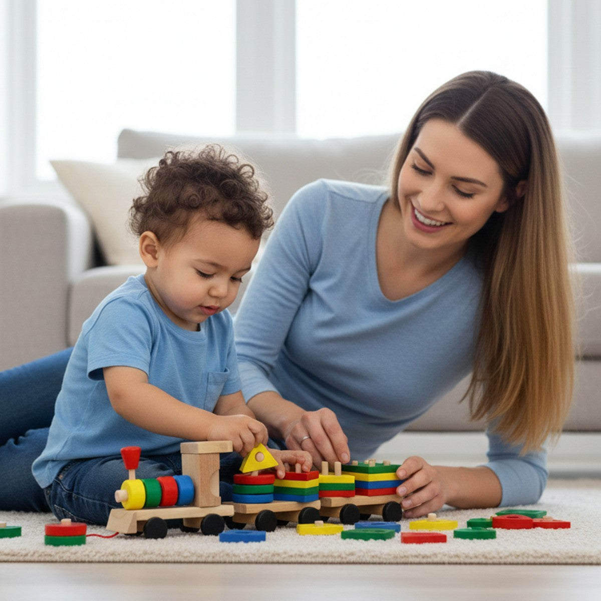 TRENINO LEGNO TRAINABILE GIOCO EDUCATIVO MONTESSORI FORME GEOMETRICHE 52295