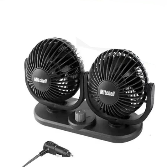 DOPPIO VENTILATORE PER AUTO 12V PORTATILE DA VIAGGIO REGOLABILE ARIA FRESCA