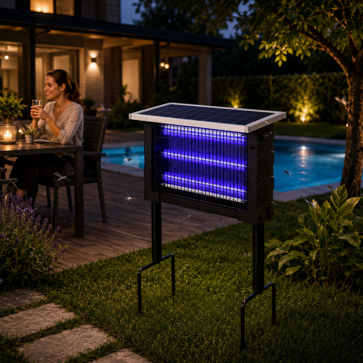 LAMPADA SOLARE ANTIZANZARE 20W UV ESTERNO UCCIDI INSETTI RICARICABILE IP65 04105