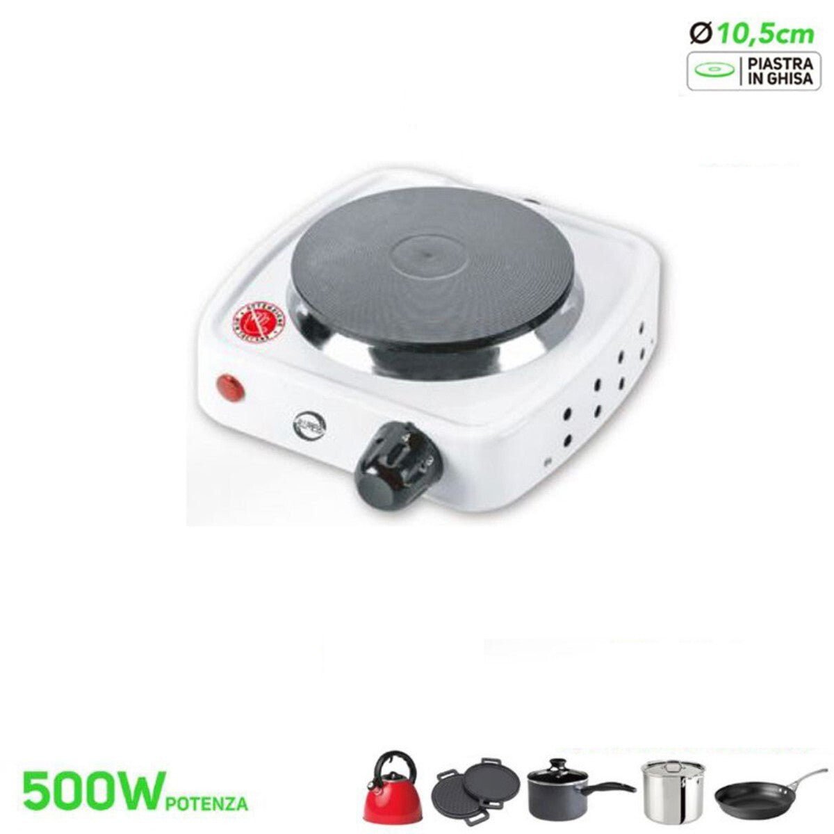FORNELLO IN GHISA ELETTRICO SINGOLO PORTATILE 500W PIASTRA ELETTRICA H-009