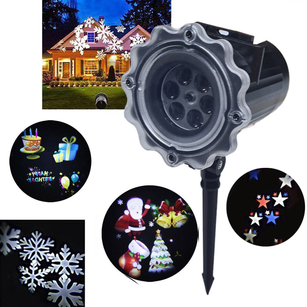 PROJECTEUR LUMIÈRES EXTÉRIEUR PIQUET 4 CARTES FANTAISIE MULTICOLORE DÉCORATION NOËL