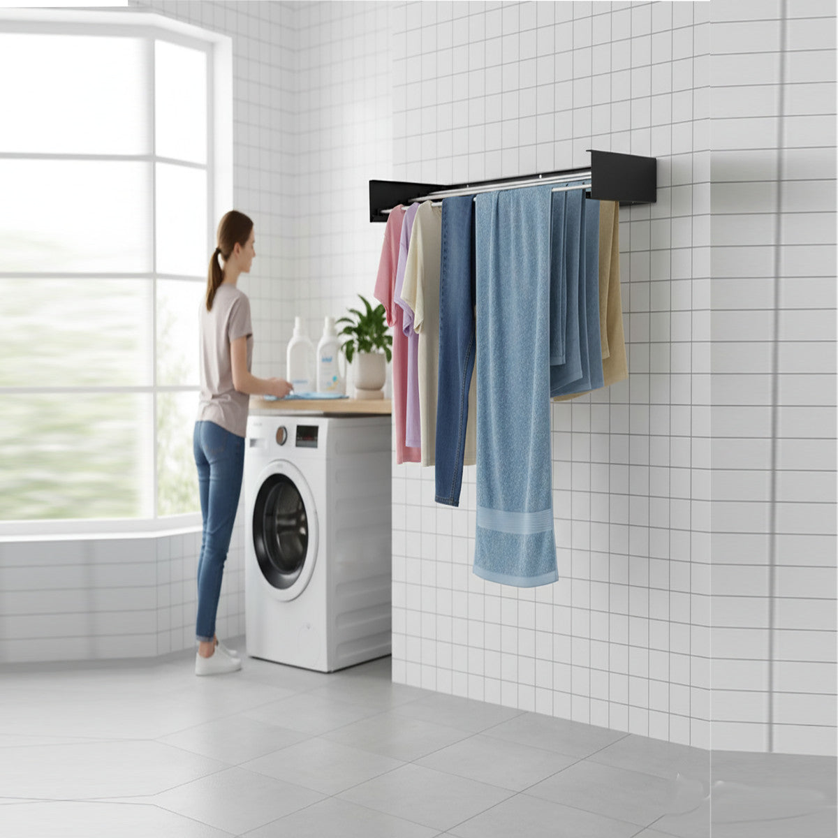 STENDIBIANCHERIA DA MURO 80CM ALLUMINIO SALVASPAZIO BAGNO INTERNO ESTERNO 73214