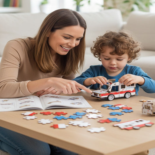 PUZZLE 3D AMBULANZA LEGNO 19PZ GIOCO COSTRUZIONI BAMBINI MEZZO SOCCORSO 32385