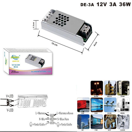 ALIMENTATION TRANSFORMATEUR 12V POUR BANDE LED CAMÉRAS STABILISATEUR 36W 3A