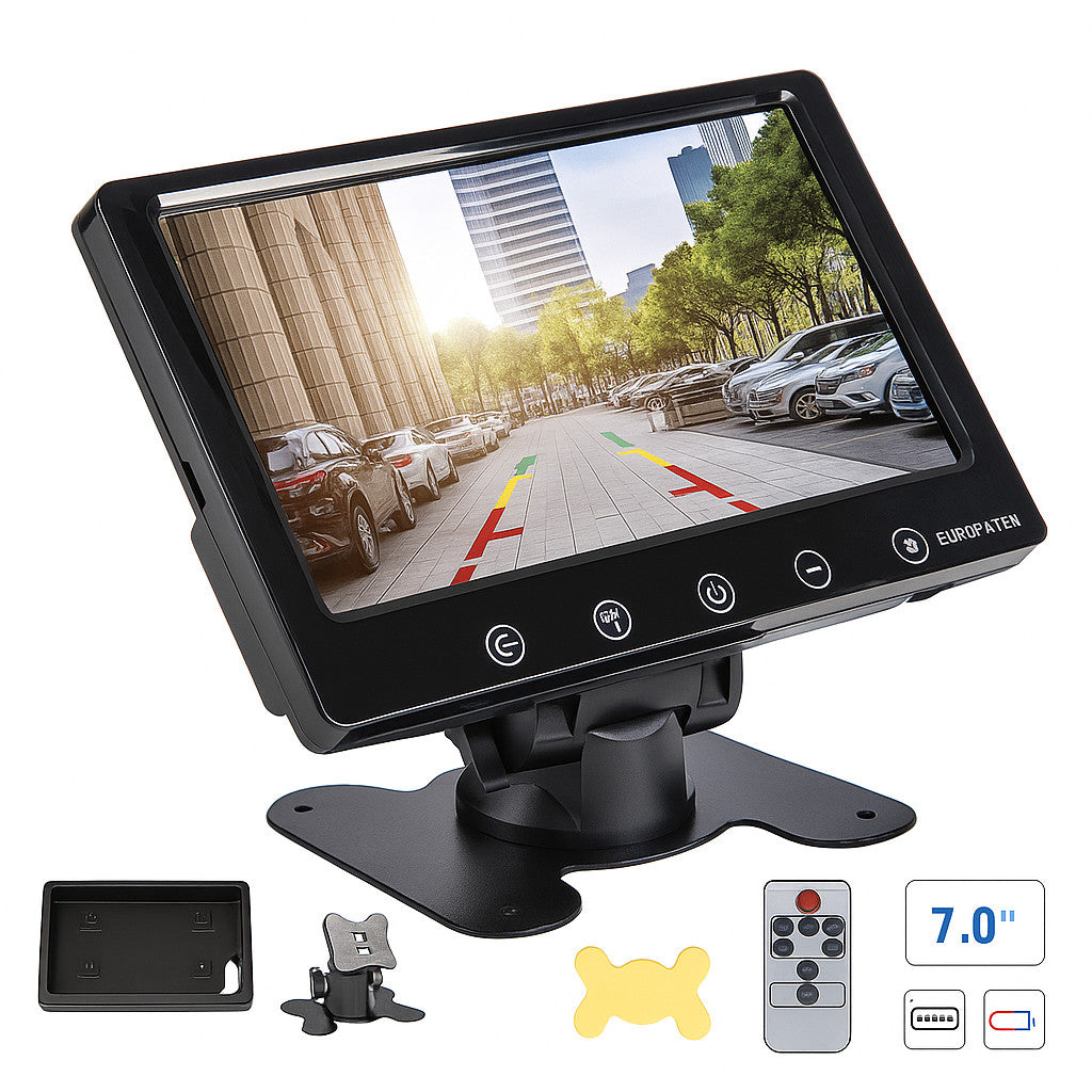 MONITOR AUTO 7" SCHERMO LCD RETROCAMERA RETROMARCIA VIDEO LED 16:9 CTC-591