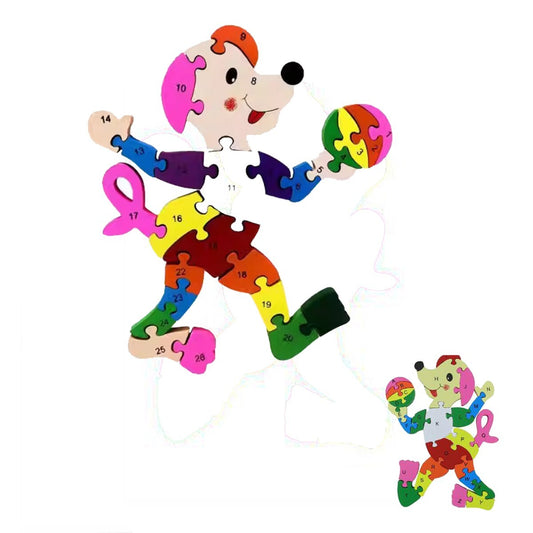 PUZZLE 3D EN BOIS JEU ÉDUCATIF CHIFFRES LETTRES ENFANTS FORME CHIEN 74377