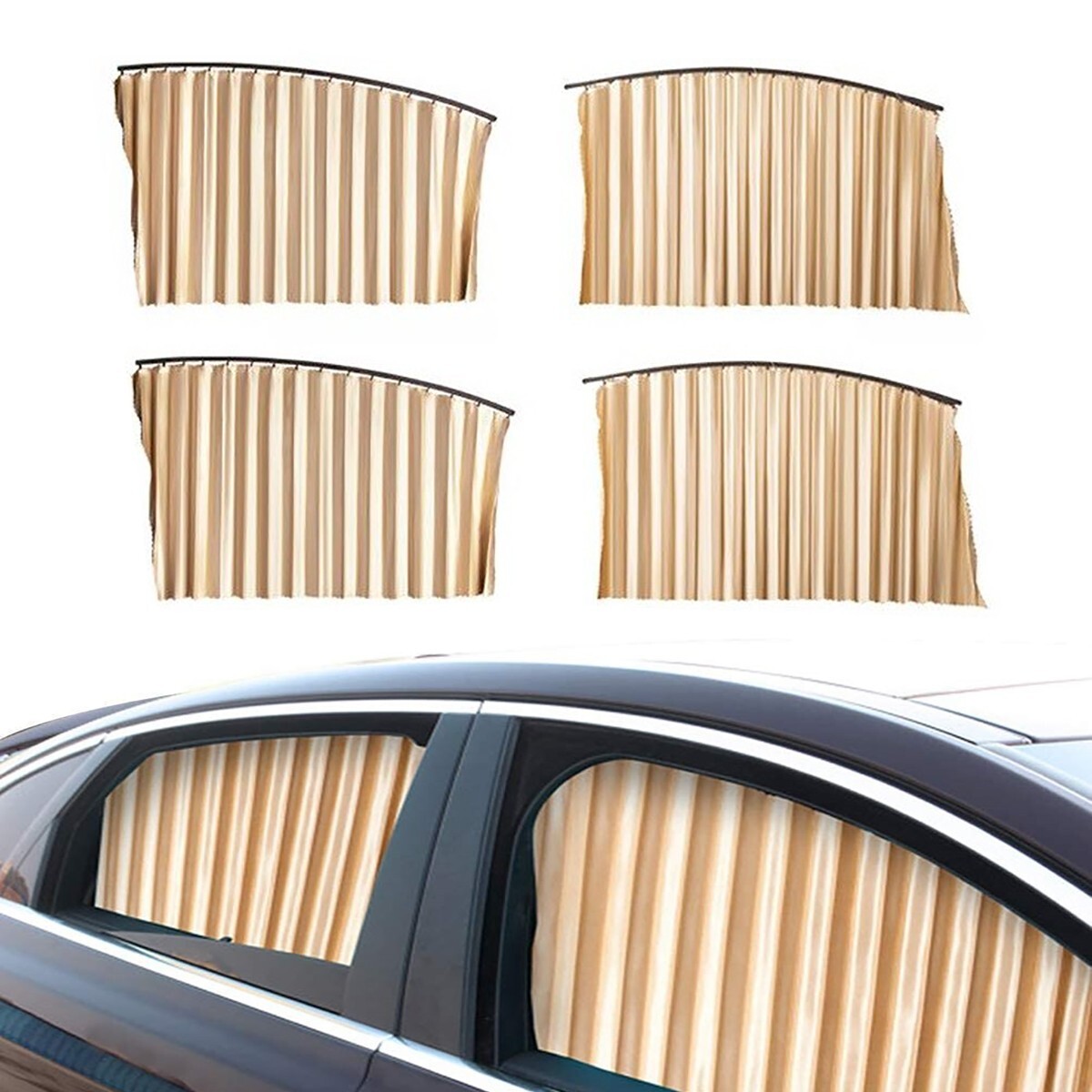 KIT 4 TENDA TENDINA PARASOLE RAGGI UV MAGNETICA AUTO ANTERIORE POSTERIORE BEIGE