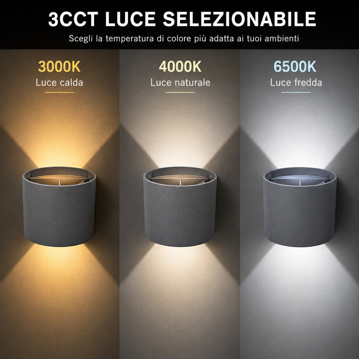 APPLIQUE LED 12W GRIGIA IP65 LAMPADA PARETE ESTERNO 3000K 4000K 6000K ET-31686
