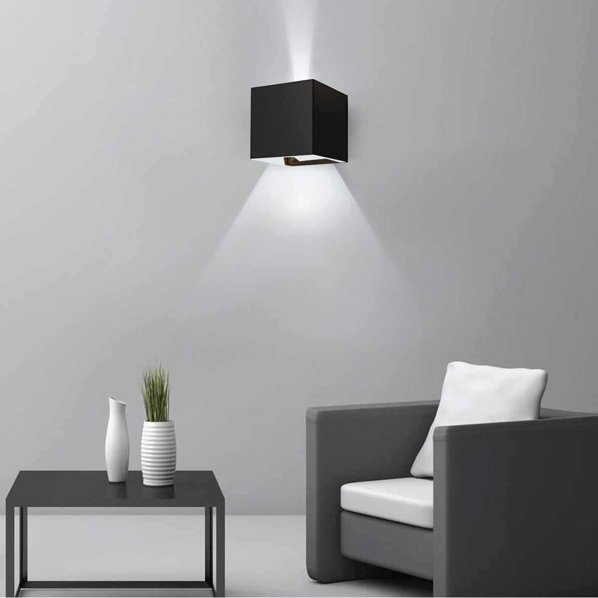 APPLIQUE LED COB LAMPE MURALE 20W CARRÉ NOIR FROID INTÉRIEUR EXTÉRIEUR 18