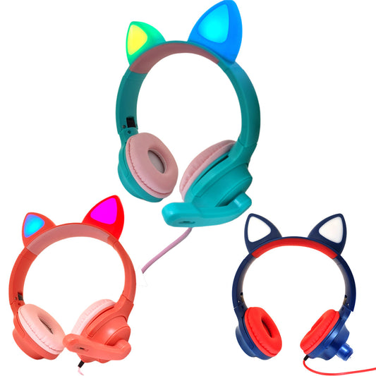 CASQUE GAMING ÉCOUTEURS ÉCLAIRAGE LUMIÈRE LED RGB OREILLES DE CHAT MICROPHONE J30