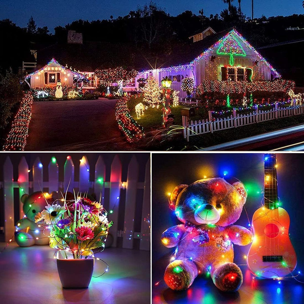 CATENA LUMINOSA SOLARE 10M 100 LED RAME RGB ESTERNO GIARDINO IP44 8 NATALE