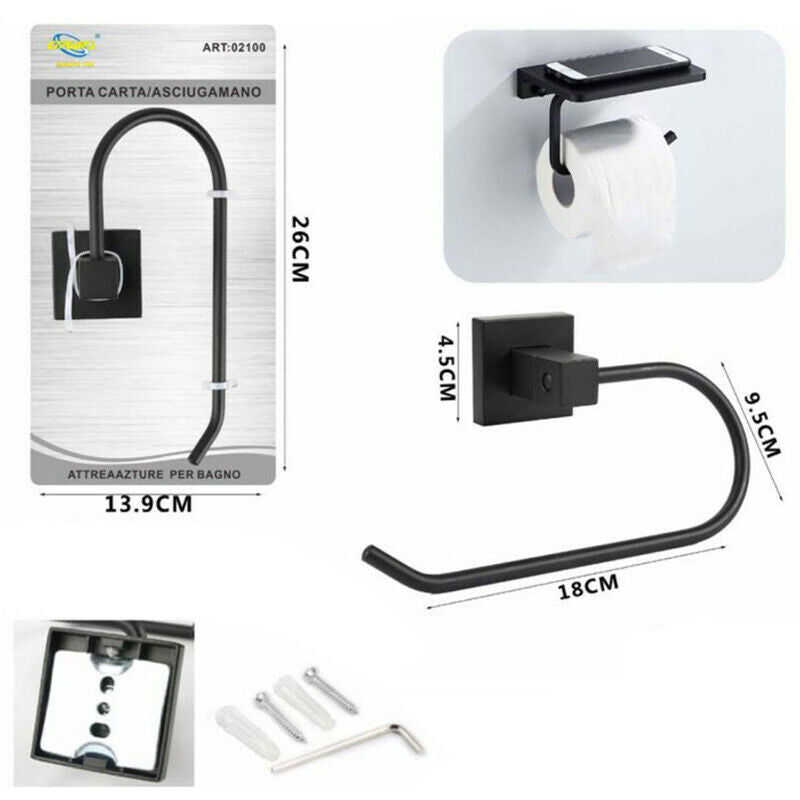 PORTA ROTOLO CARTA IGIENICA WC TOILETTE SUPPORTO BAGNO NERO CASA 02100