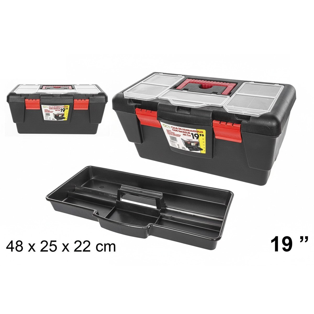 CASSETTA PORTA ATTREZZI 19" VALIGIA UTENSILI ORGANIZER VASSOIO RIMOVIBILE 48CM
