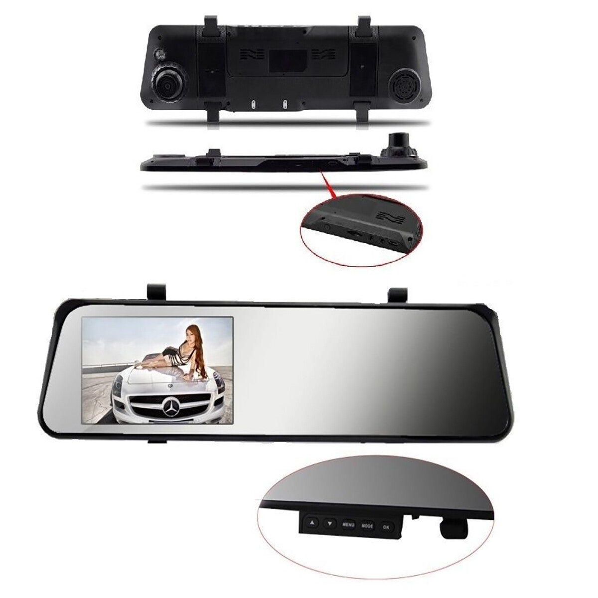 RÉTROVISEUR MONITEUR DVR ENREGISTRE VIDÉO MARCHE ARRIÈRE 2 CAMÉRAS VOITURE