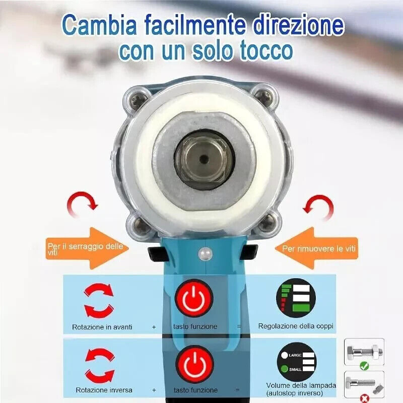 KIT AVVITATORE AD IMPULSI E TRAPANO CON 2 BATTERIE 88V 3200 GIRI ATTREZZI 1280NM