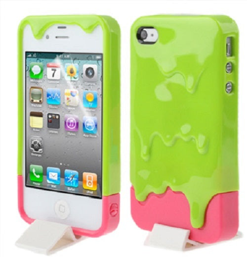 CUSTODIA COVER GELATO ICE CREAM 3 D 3D MELT PER APPLE IPHONE 4 E 4S VERDE FUXIA