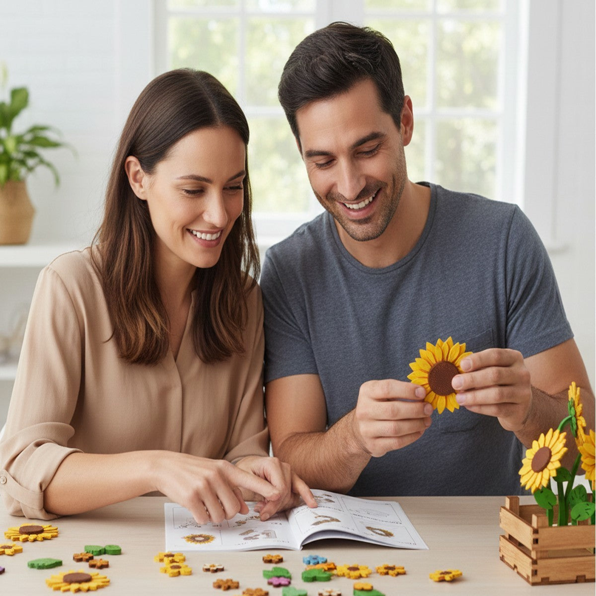 PUZZLE 3D GIRASOLI LEGNO 115PZ FIORI ARTIFICIALI COSTRUZIONI REGALO 32388