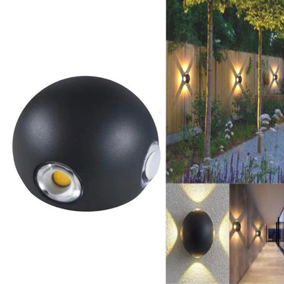 APPLIQUE LED 4 COB LAMPE MURALE RONDE 12W NOIR FROID 6500K EXTÉRIEUR FD-21*