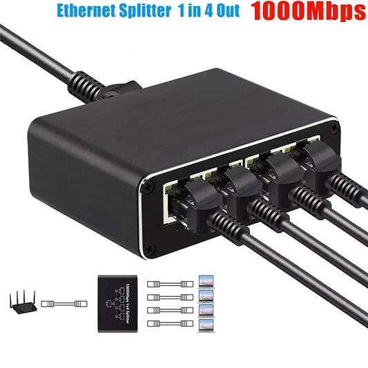 SPLITTER 1×4 RETE LAN RJ45 ETHERNET 1000MBPS GIGABIT TV DECODER MODEM HUB