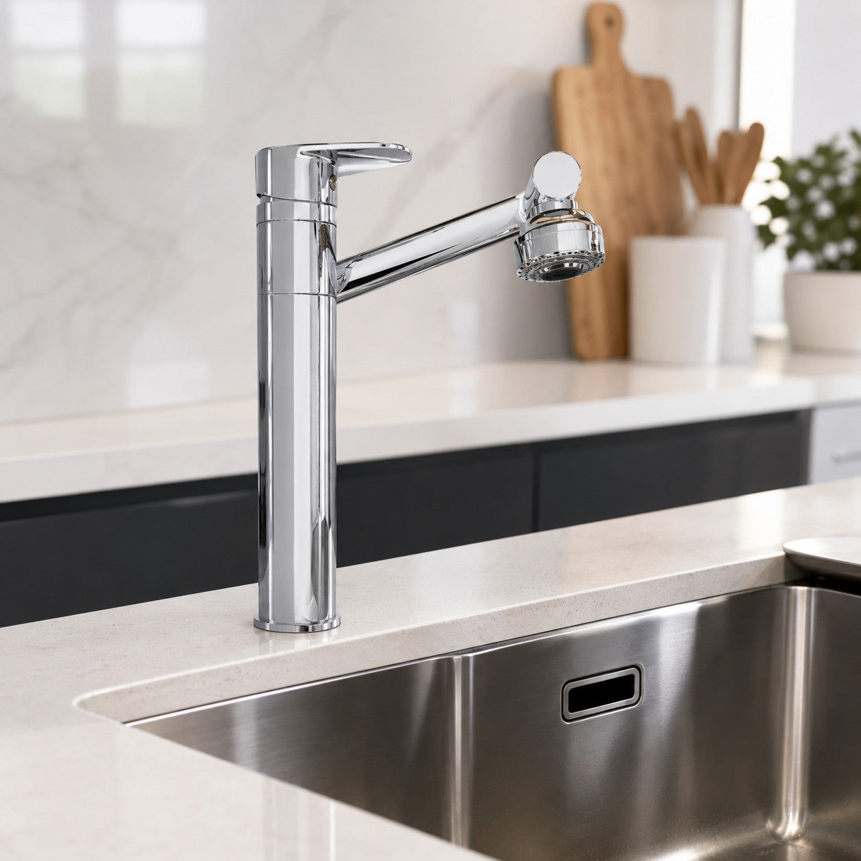RUBINETTO MISCELATORE BAGNO CUCINA CROMATO MONOCOMANDO 360 GRADI FLESSIBILI 1802