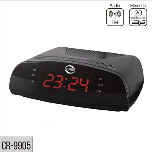 RADIO-RÉVEIL NUMÉRIQUE AFFICHAGE LED RADIO-RÉVEIL DE CHEVET FM 20 STATIONS CR9905