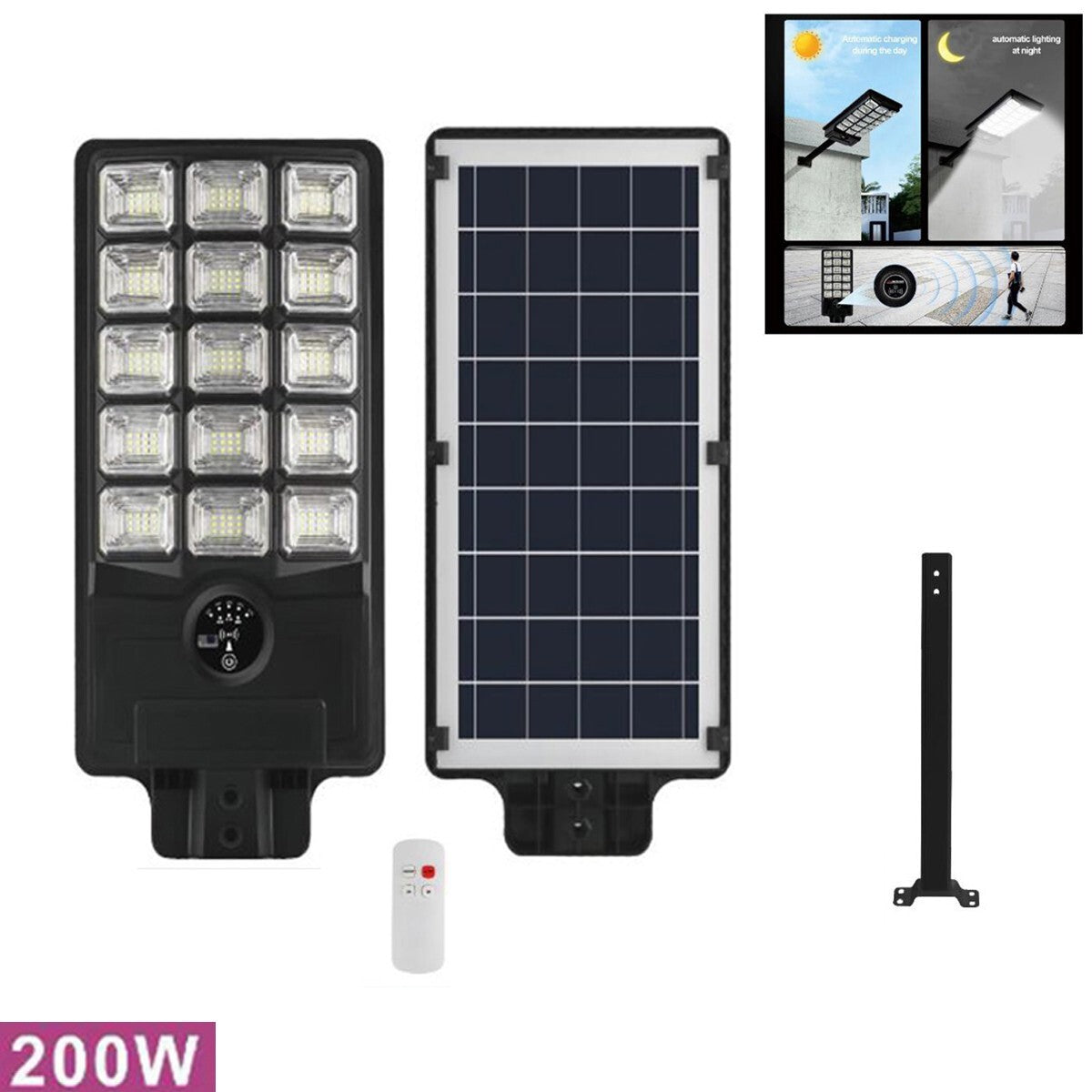 LAMPE RÉVERBÈRE SOLAIRE 200W AVEC SUPPORT TÉLÉCOMMANDE 12467