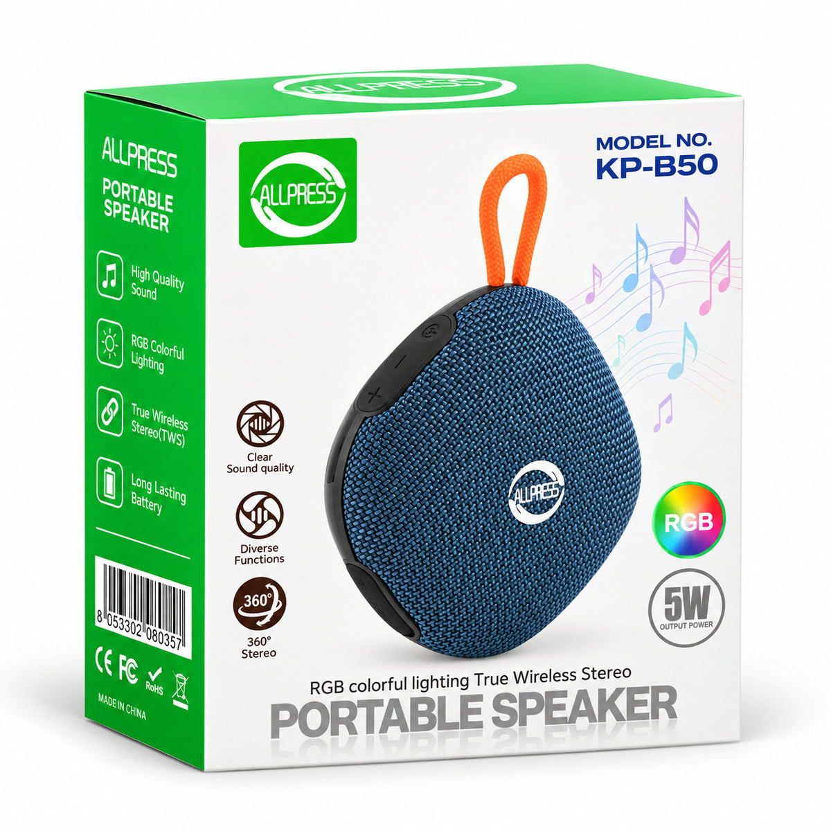 CASSA SPEAKER BLUETOOTH PORTATILE RGB 5W TWS LACCETTO USB RICARICABILE AS-08035