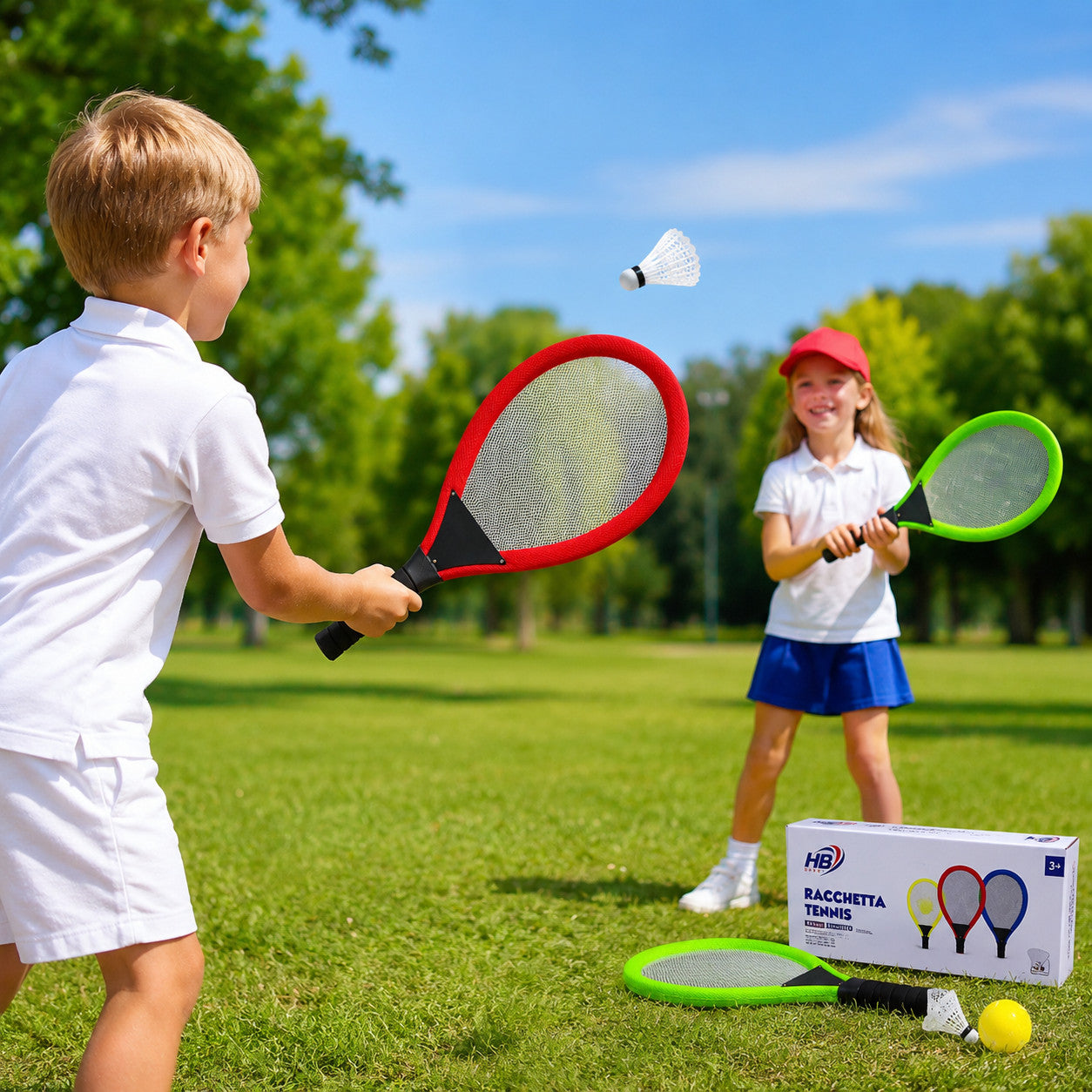 RACCHETTE TENNIS 55CM CON PALLINA VOLANO GIOCO PADEL PISCINA SPIAGGIA 90313