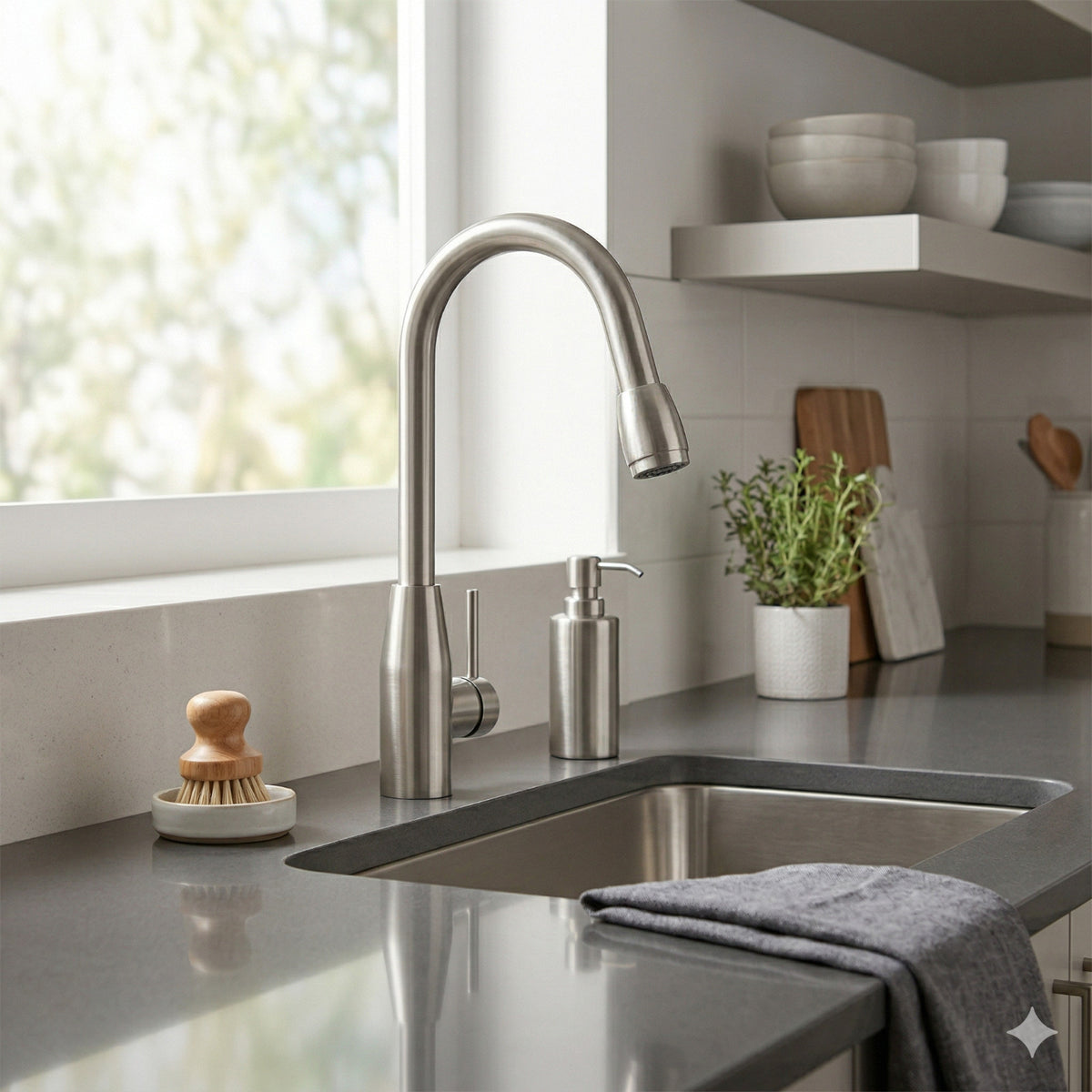 ROBINET MITIGEUR DE CUISINE MONOCOMMANDE CHROMÉ COL DE CYGNE PIVOTANT EAU 8066