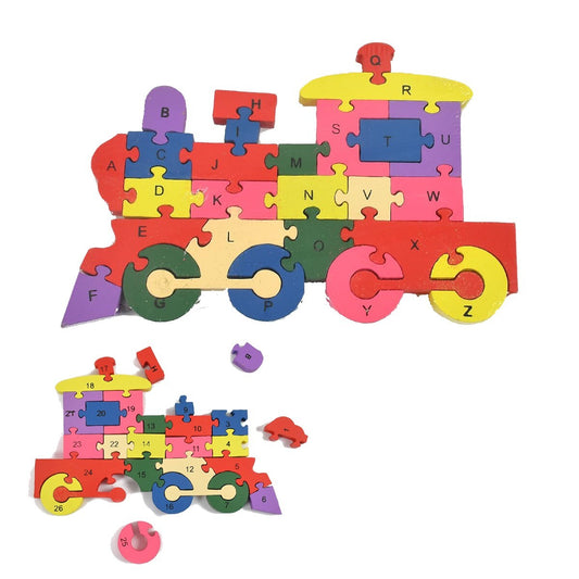 PUZZLE 3D EN BOIS JEU ÉDUCATIF CHIFFRES LETTRES ENFANTS FORME TRAIN 52266
