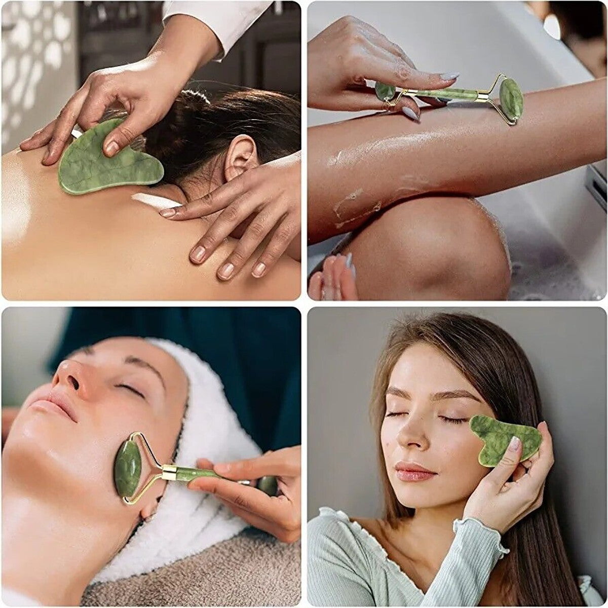 RULLO GIADA NATURALE E GUA-SHA PER VISOMASSAGGIATORE RASSODANTE E DETOSSINANTE