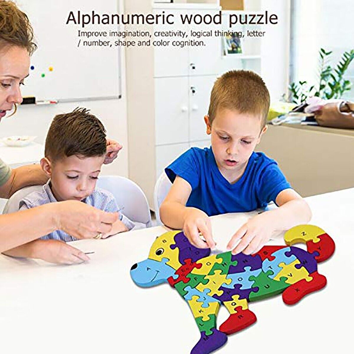 PUZZLE 3D IN LEGNO GIOCO EDUCATIVO NUMERI LETTERE BAMBINI FORMA CANE 52264