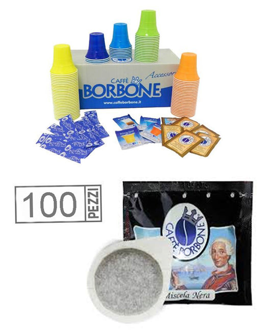 100 CAPSULES DE CAFÉ BORBONE MÉLANGE NOIR NERO ESE 44 MM AVEC KIT ACCESSOIRES GUSTO