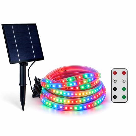 BANDE LED SOLAIRE 10 MÈTRES TÉLÉCOMMANDE MULTICOLORE RGB POUR EXTÉRIEUR ET-31613