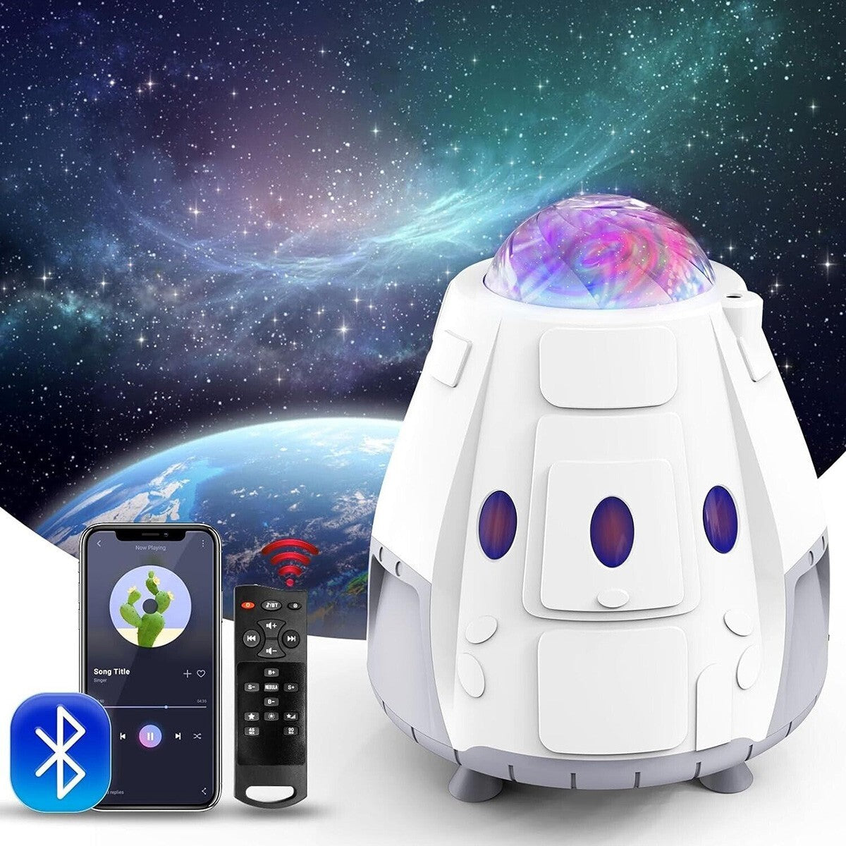 ENCEINTE BLUETOOTH PROJECTEUR LAMPE VEILLEUSE GALAXIE CAPSULE VAISSEAU SPATIAL