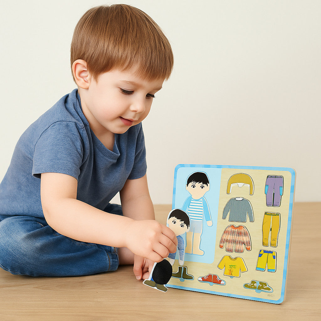 PUZZLE LEGNO INCASTRO EDUCATIVO BAMBINO VESTITI TSHIRT SENSORIALE BAMBINI 52995
