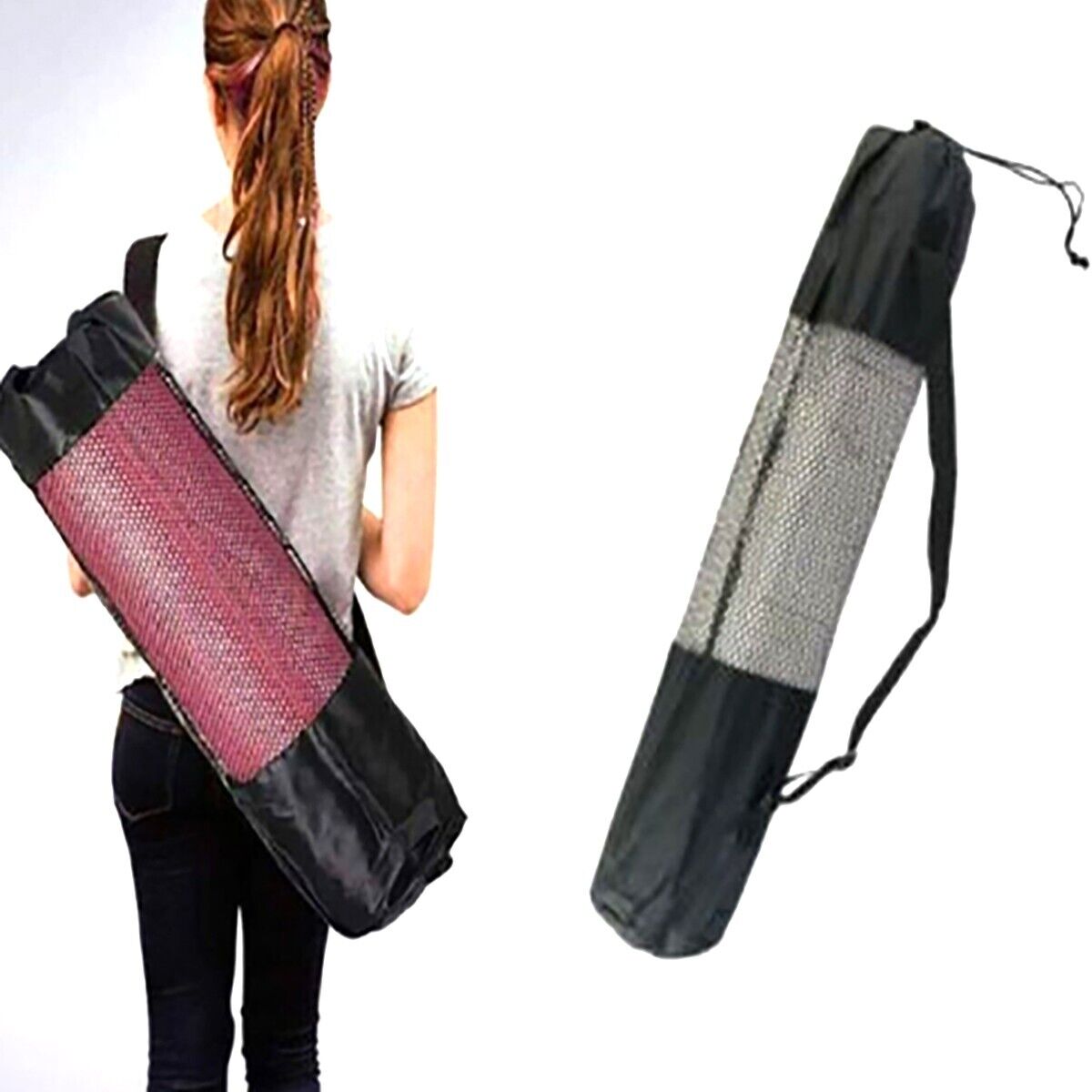 SACCA BORSA PORTA TAPPETINO TRASPORTA TAPPETO YOGA NERO TRACOLLA SPORT 69X21CM