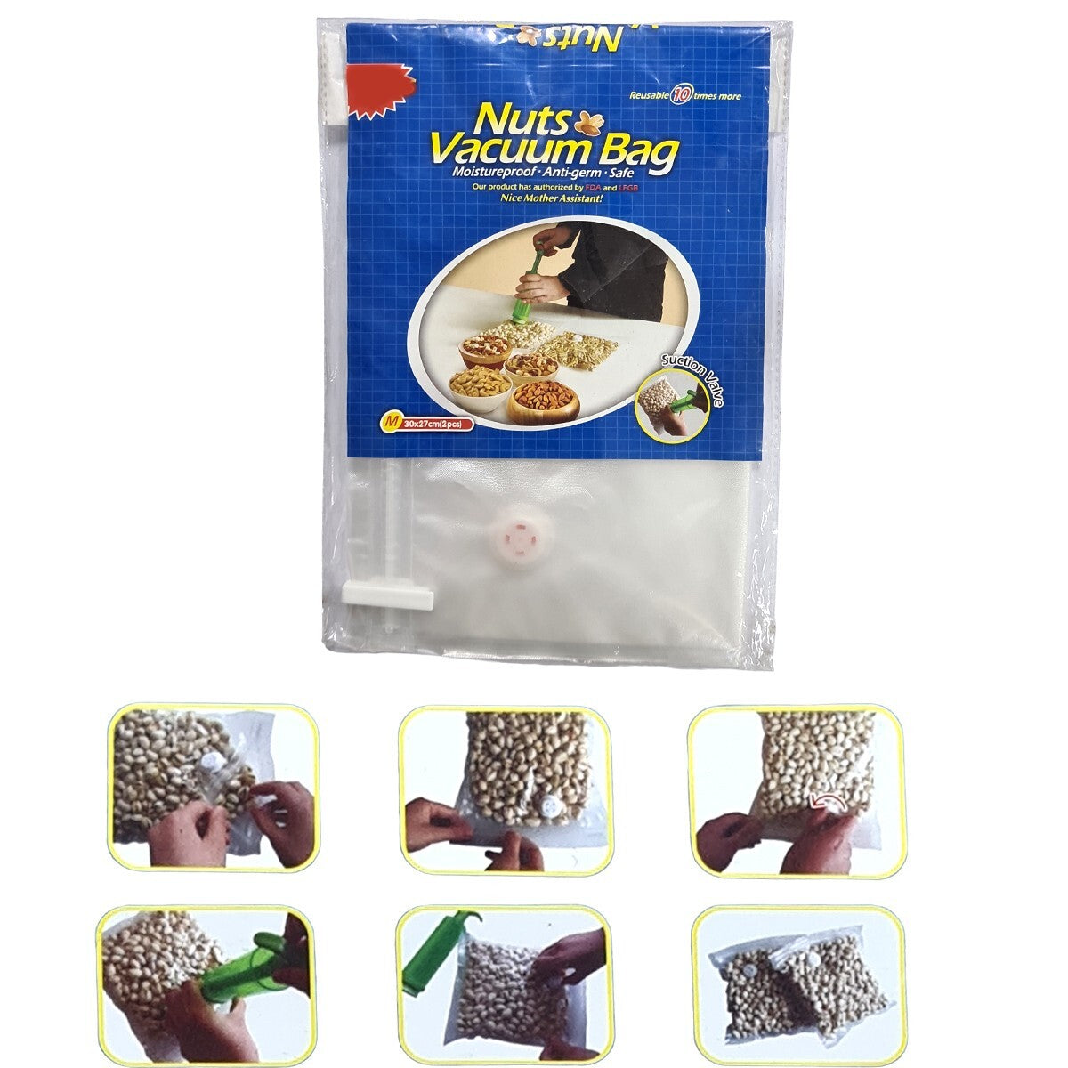 SACHET DE CONSERVATION ALIMENTAIRE SOUS VIDE RÉUTILISABLE AVEC VALVE 30x27CM