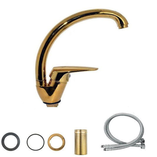 RUBINETTO MISCELATORE DORATO ORO LAVELLO ANTICO CUCINA KIT MONTAGGIO 7185