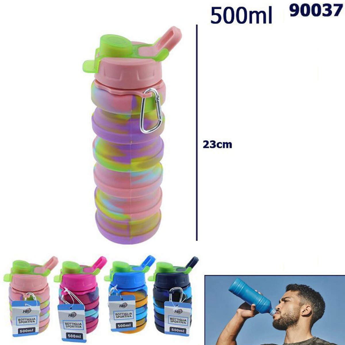 BORRACCIA SPORTIVA BOTTIGLIA 500ML PIEGHEVOLE PALESTRA  90037