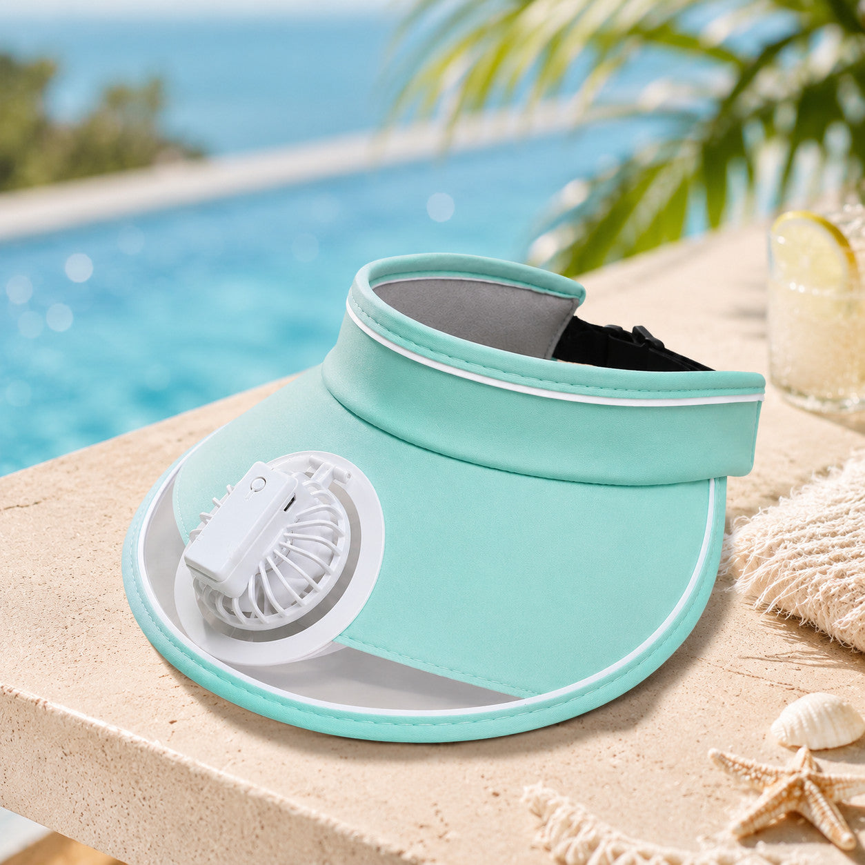 VISIÈRE PARE-SOLEIL VENTILATEUR USB RECHARGEABLE CHAPEAU PLAGE ÉTÉ AS-016