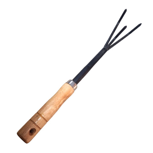 RATEAU DE JARDIN OUTILS 3 DENTS MANCHE BOIS INSTRUMENTS FOURCHE USTENSILES