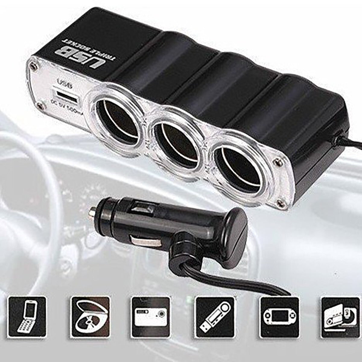 ADAPTATEUR USB VOITURE TRIPLE PRISE 12V CHARGEUR MULTIPLE TÉLÉPHONES WF-0120
