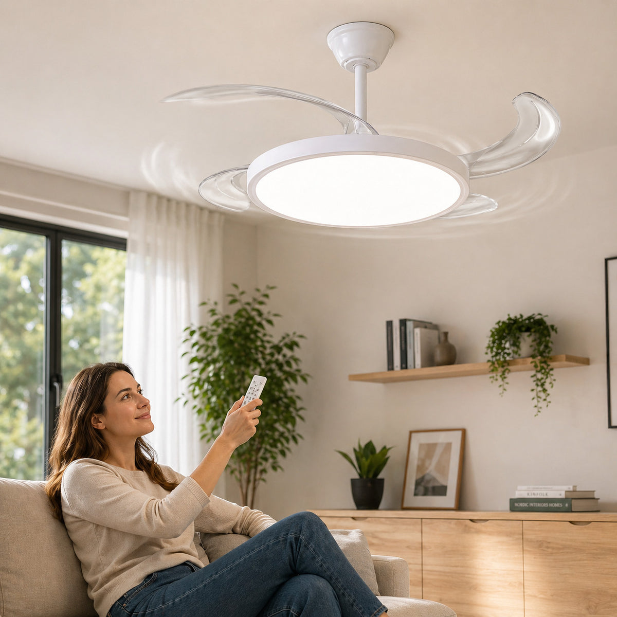 VENTILATEUR DE PLAFOND AVEC LUMIÈRE LED PALES RÉTRACTABLES 42" 80W DIMMABLE SJ-199