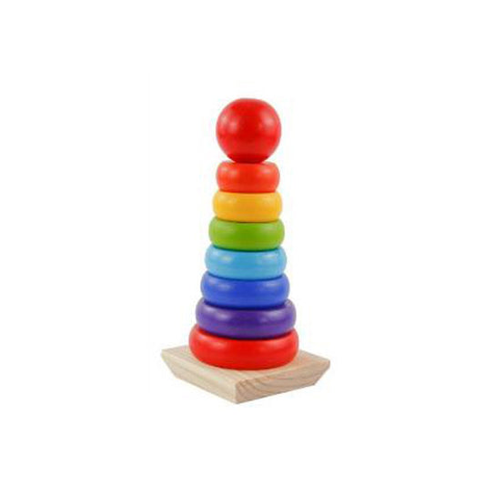 JEU ÉDUCATIF BOIS PYRAMIDE ANNEAUX COLORÉS À EMPILER ENFANTS 53296