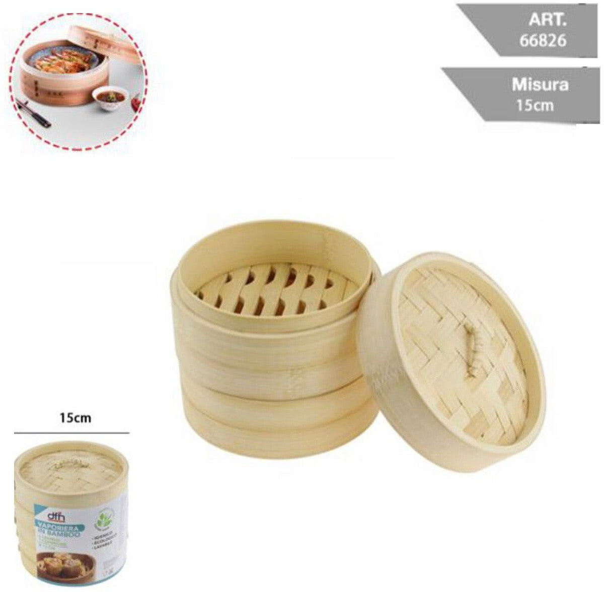 VAPORISATEUR BAMBOU CUISSON VAPEUR BAMBOU CUISINE SAINE ASIATIQUE ÉTAGES 15CM