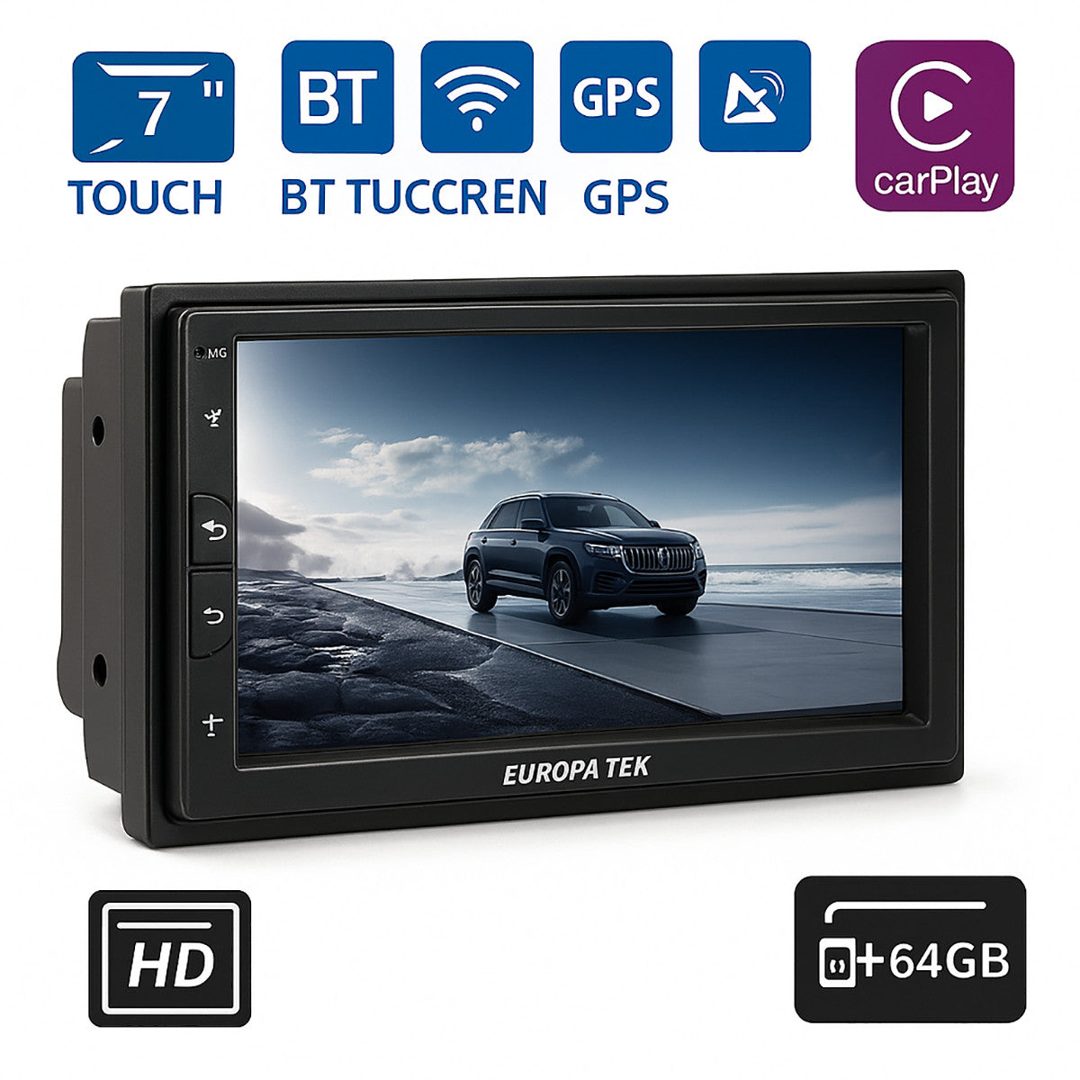 AUTORADIO VOITURE ANDROID 7" WIFI GPS BLUETOOTH CARPLAY 4+64GB TACTILE HD CTC-7801N