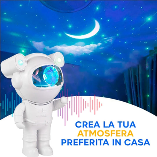 PROIETTORE ASTRONAUTA LUCE NOTTURNA SPEAKER BLUETOOTH CAMERETTA RGB TELECOMANDO